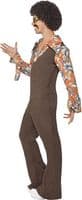 Mens 70s Disco Costume Groovy Boogie Jumpsuit Retro Fancy Dress Outfit