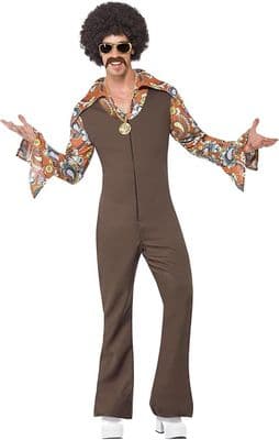 Mens 70s Disco Costume Groovy Boogie Jumpsuit Retro Fancy Dress Outfit