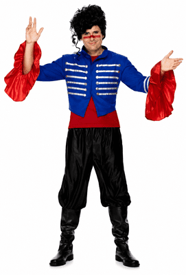 Mens 80s Pop Prince Costume Military Jacket Fancy Dress Adam Ant Style