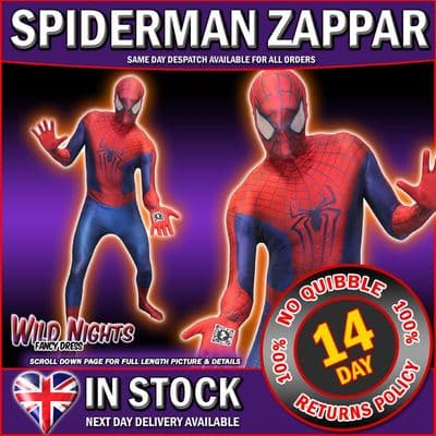 MENS AMAZING SPIDERMAN 2 ZAPPER MORPHSUIT SUPERHERO FANCY DRESS COSTUME LARGE 5' 4