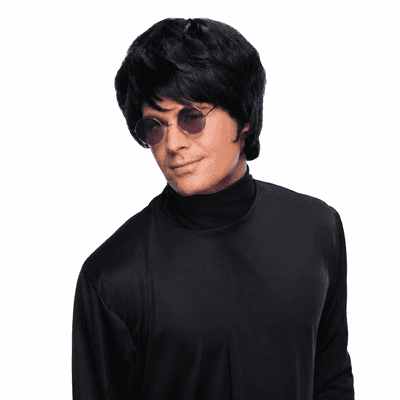 Mens Black Pop Star Wig Retro Fancy Dress Costume 70s 80s Celebrity Wig