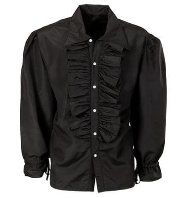 Mens Black Ruffle Shirt Medieval Pirate Vampire Gothic Renaissance Fancy Dress