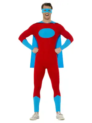 Mens Blue & Red Superhero Man Costume