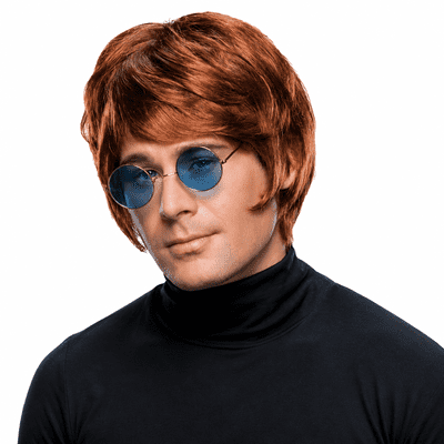 Mens Brown Pop Star Wig Retro Fancy Dress Costume 70s 80s Celebrity Wig