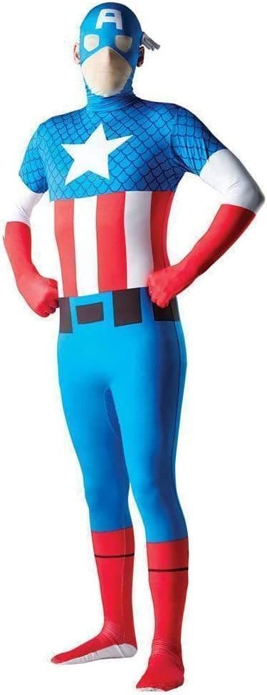 Mens Captain America 2nd Skin Costume Marvel Bodysuit Fancy Dress Medium