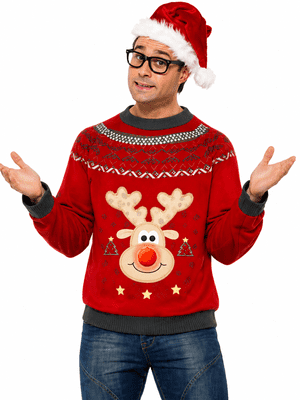 Mens Christmas Rudolph Flashing Jumper LED Light Up Novelty Xmas Sweater