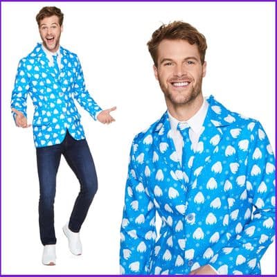 Mens Christmas Yeti Jacket Tie Blue Festive Blazer Bigfoot Fancy Dress Outfit