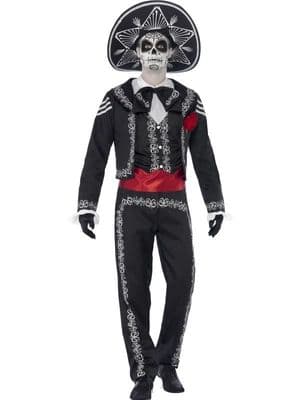 Mens Day of the Dead Señor Bones Costume Halloween Mariachi Fancy Dress Hat