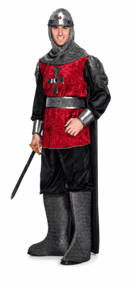Mens Deluxe Medieval Knight Costume Fancy Dress Crusader Outfit M/L