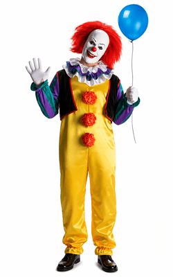 Mens Deluxe Pennywise IT Clown Costume Jumpsuit Mask Wig Halloween Fancy Dress