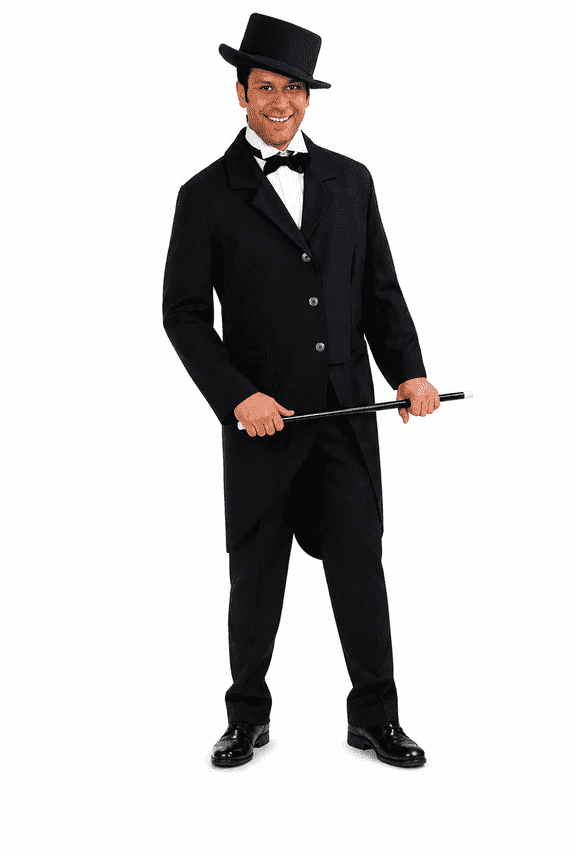 Mens Deluxe Ringmaster Jacket Black Circus Fancy Dress Tailcoat Costume