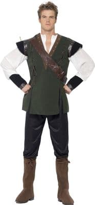 Mens Deluxe Robin Hood Costume Adult Medieval Fancy Dress Archer Outfit