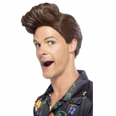 Mens Detective Brown Quiff Wig 1990s