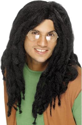 Mens Dreadlock Wig Black Reggae Rasta Fancy Dress Costume Adult