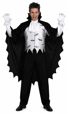 Mens Glow King Vampire Costume Light Up Cape Waistcoat Halloween Fancy Dress