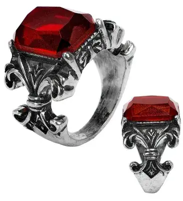 Mens Gothic Vampire Ring Red Gemstone Halloween Fancy Dress Jewellery