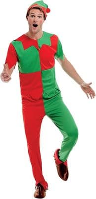 Mens Green & Red Elf Costume