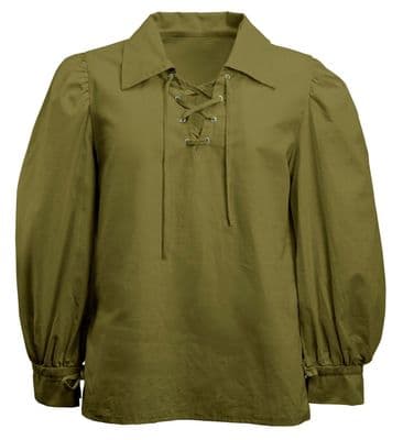 Mens Green Robin Hood Shirt Lace Up Medieval Archer Historical Fancy Dress