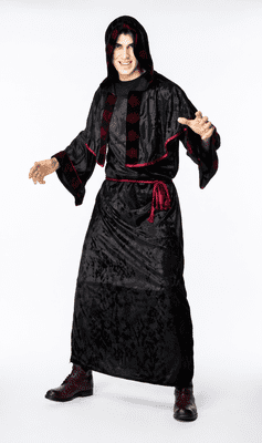 Mens Halloween Hooded Cloak Web King Costume  Black Robe (Med/Large)