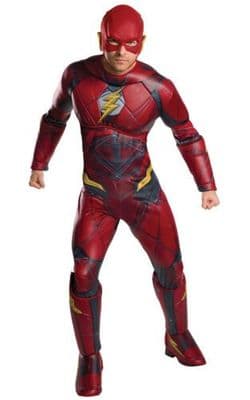 Mens Justice League Flash Costume  Padded Suit Mask Gauntlets Superhero Fancy Dress