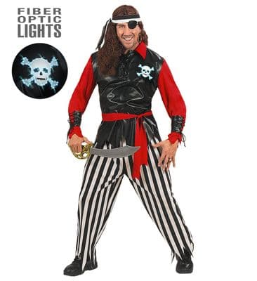 Mens Light Up Pirate Costume  Fancy Dress Shirt Vest Pants Eye Patch Set