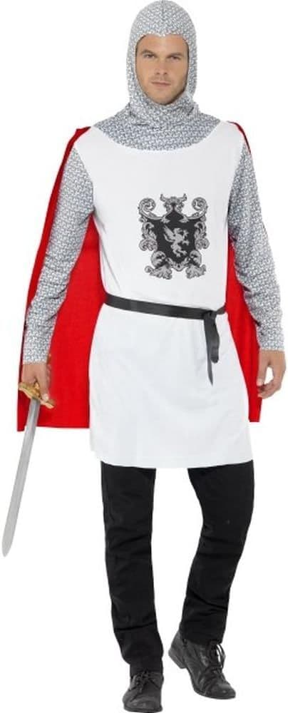 Mens Medieval Knight Costume Crusader Fancy Dress Adult Halloween Outfit