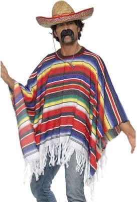Mens Mexican Poncho Adult Fancy Dress Fiesta Costume One Size