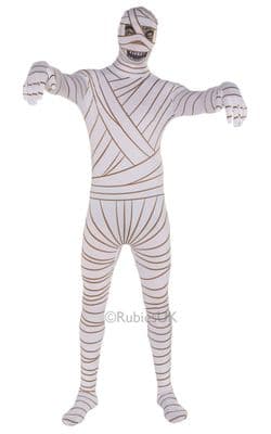 Mens Mummy 2nd Skin Suit Full Body Costume Halloween Fancy Dress Outfit