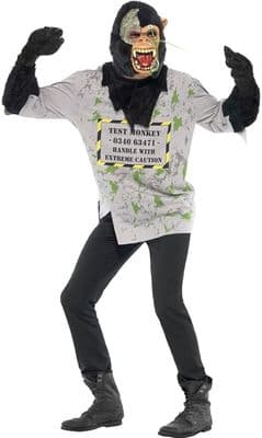 Mens Mutant Monkey Costume Horror Mask Top Halloween Fancy Dress Outfit