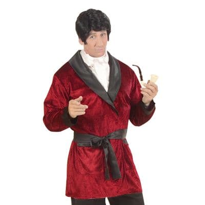 Mens Playboy Mansion Host Costume Hugh Hefner Fancy Dress Red Smoking Jacket
