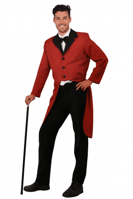Mens Red Tailcoat Jacket Costume  Ringmaster Cabaret Fancy Dress Outfit