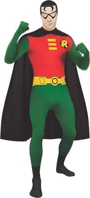 Mens Robin 2nd Skin Costume Batman Superhero Morphsuit Fancy Dress XL