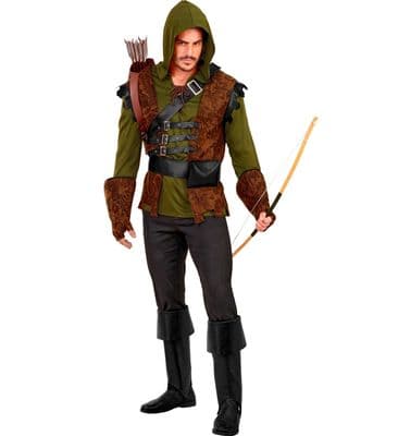 Mens Robin Hood Costume Medieval Archer Fancy Dress Adult Outfit Green