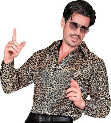 Mens Sequined Leopard Party Fashion Shirt