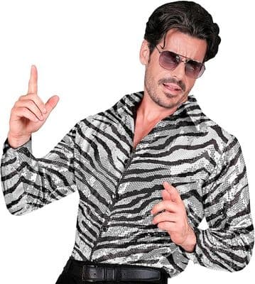 Mens Sequined Zebra Party Fashion Shirt