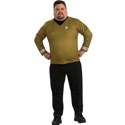 Mens Star Trek Captain Kirk Costume Deluxe Gold Official Licensed Fancy Dress XL