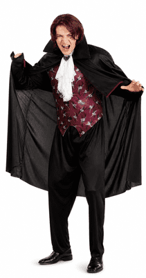 Mens Vampire Count Costume Cape Waistcoat Halloween Fancy Dress Outfit