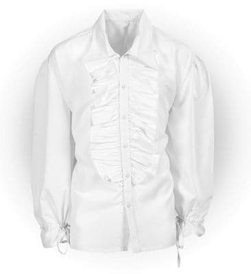 Mens White Ruffle Shirt Pirate Vampire Medieval Renaissance Disco Fancy Dress