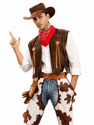 Mens Wild West Cowboy Costume Adult Fancy Dress Cowhand Western Outfit