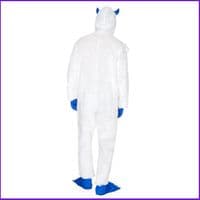 Mens Yeti Costume Bigfoot Jumpsuit White Fur Hood Christmas Fancy Dress Outfit