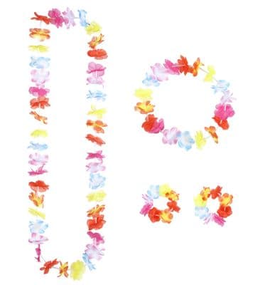 Multicolour Hawaiian Set Lei Headband 2 Bracelets Fancy Dress Accessory Set