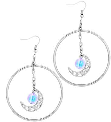 Mystic Moon Hoop Earrings Silver Gothic Witch Halloween Costume Jewellery