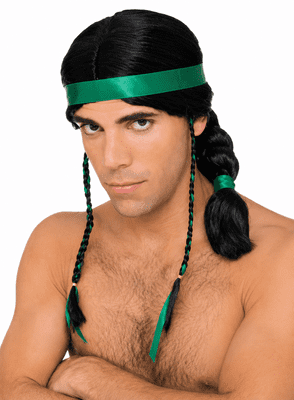 Native American Style Men's Wig Long Braided Fancy Dress Costume Accessory