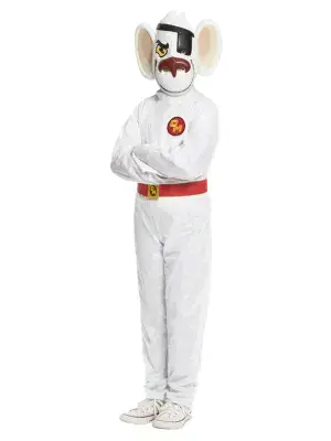 Official Danger Mouse Kids Costume White Red Fancy Dress Outfit with Mask
