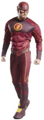 Official DC Deluxe Flash Costume Mens Superhero Fancy Dress Outfit Muscle Chest