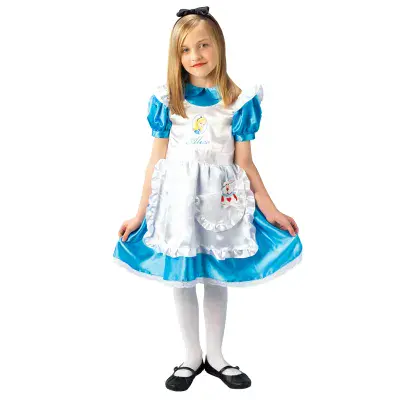 Official Disney Deluxe Alice in Wonderland Costume Girls Fancy Dress Outfit