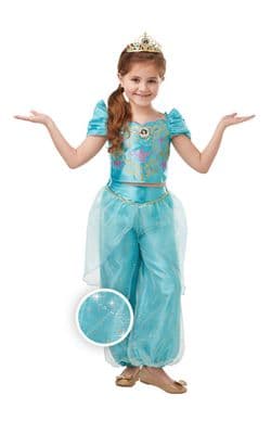 Official Disney Jasmine Costume Girls Glitter Sparkle Princess Fancy Dress Outfit