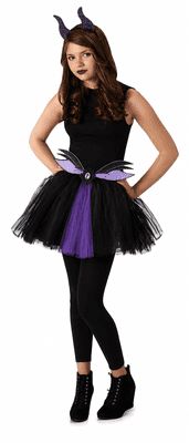 Official Disney Maleficent Tween Costume Accessory Set Tutu Horn Headband Size 6-12