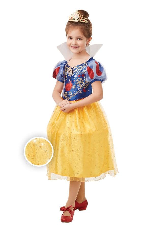 Official Disney Snow White Costume Girls Glitter Sparkle Princess Fancy Dress