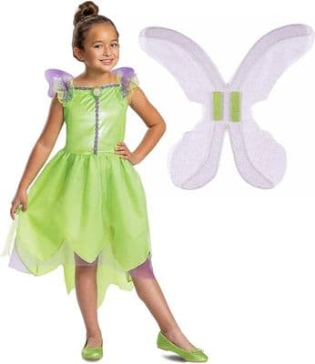 Official Disney Tinker Bell Classic Costume Girls Fancy Dress with Wings
